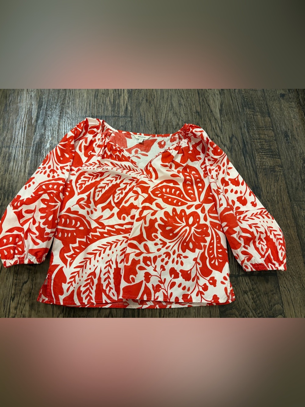 Banana Republic Red & White Floral Peasant shirt